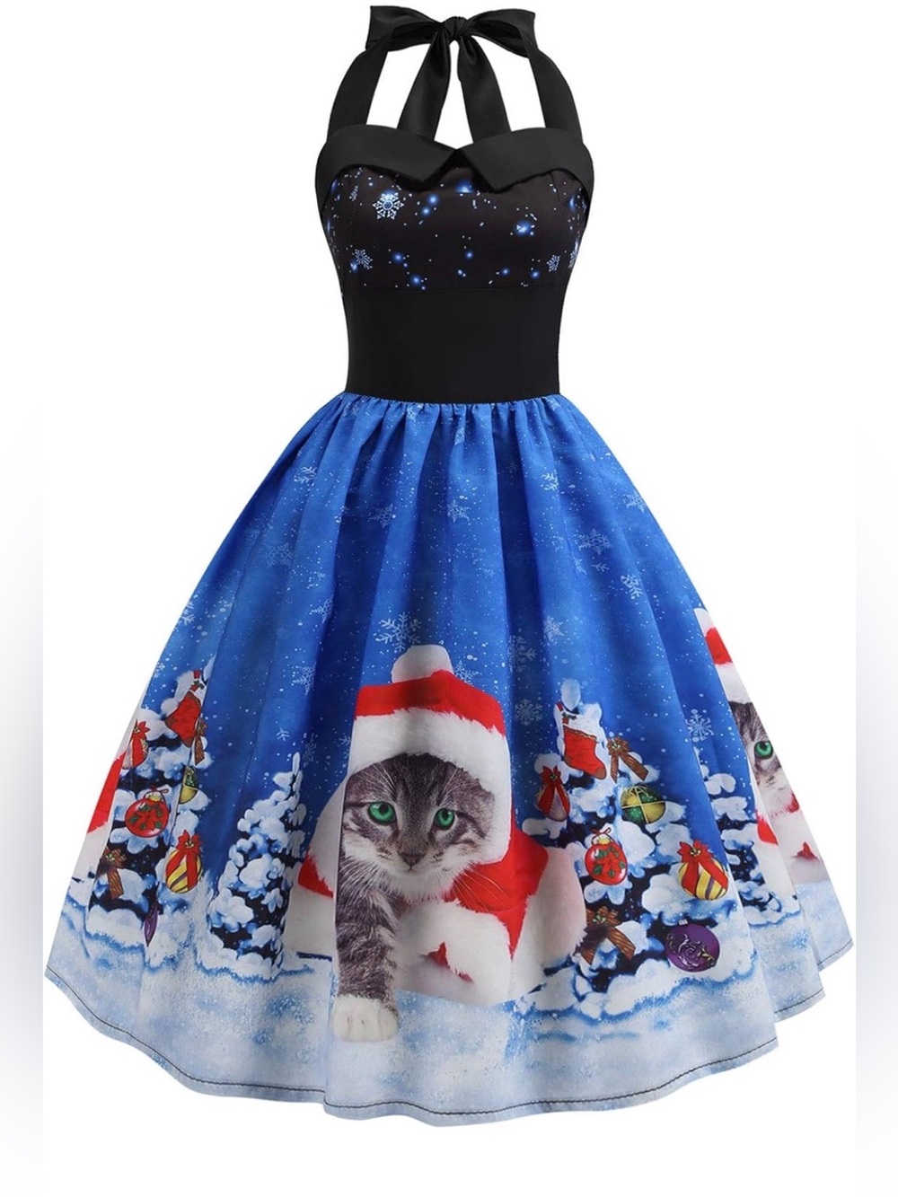 Kitten Themed Holiday Halter Dress Size M
